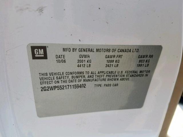 2G2WP552081194255 - 2008 PONTIAC GRAND PRIX WHITE photo 10