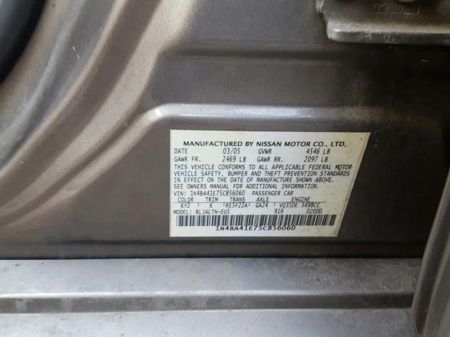 1N4BA41E75C856060 - 2005 NISSAN MAXIMA SE GRAY photo 10