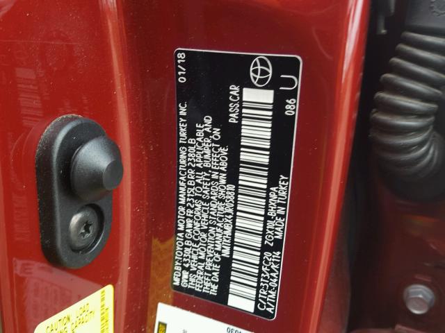 NMTKHMBX4JR058810 - 2018 TOYOTA C-HR XLE RED photo 10