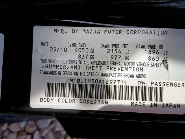 JM1BL1H50A1297711 - 2010 MAZDA 3 S BLACK photo 10