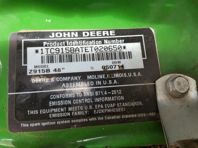 1TC915BATET020650 - 2014 JOHN DEERE MOWER GREEN photo 10