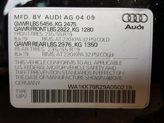 WA1KK78R29A050219 - 2009 AUDI Q5 3.2 BLACK photo 10