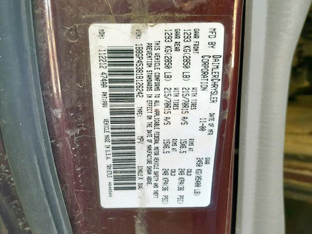 1B8GP45381B126242 - 2001 DODGE CARAVAN SP MAROON photo 10