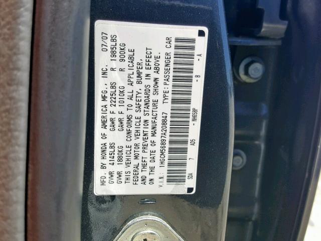 1HGCM56897A208847 - 2007 HONDA ACCORD EX BLUE photo 10