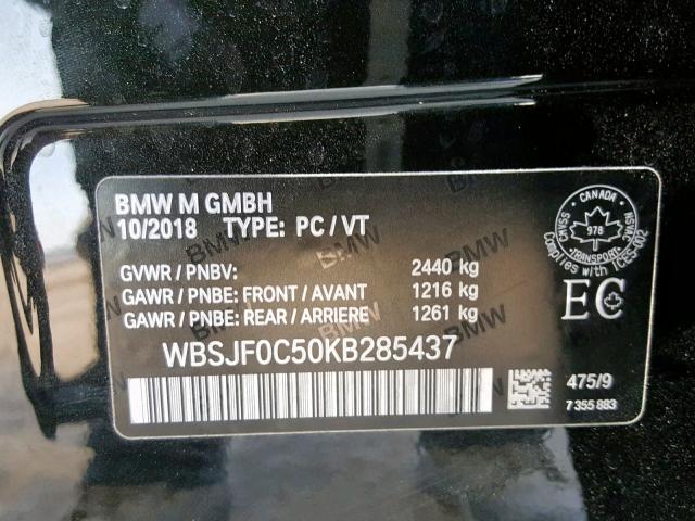 WBSJF0C50KB285437 - 2019 BMW M5 BLACK photo 10