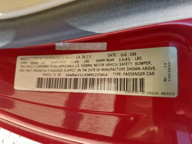 3VWRW31CX8M522964 - 2008 VOLKSWAGEN NEW BEETLE Qırmızı foto 10