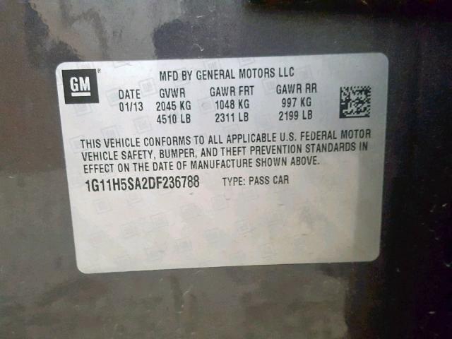 1G11H5SA2DF236788 - 2013 CHEVROLET MALIBU LTZ 灰色 照片 10