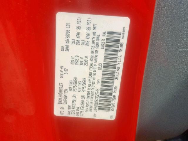 1D7HA18267S227743 - 2007 DODGE RAM 1500 S RED photo 10