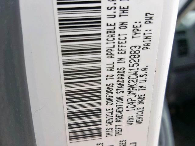 1C4PJMAK2CW152883 - 2012 JEEP LIBERTY SP WHITE photo 10