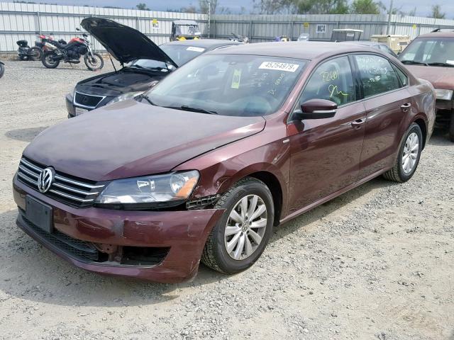 1VWAP7A37EC018970 - 2014 VOLKSWAGEN PASSAT S MAROON photo 2