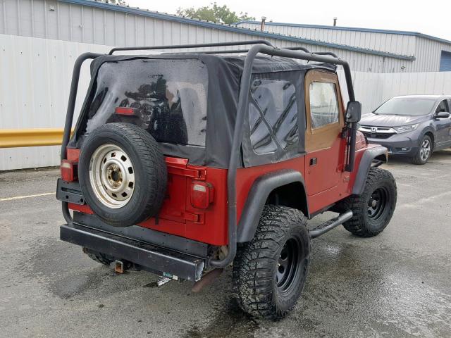 1J4FY29PXXP492224 - 1999 JEEP WRANGLER / RED photo 4