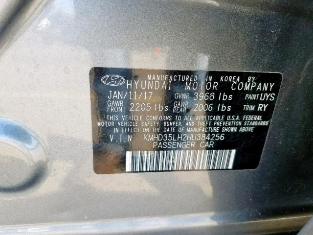 KMHD35LH2HU384256 - 2017 HYUNDAI ELANTRA GT GRAY photo 10