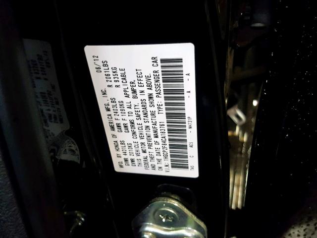 1HGCP2F84CA183761 - 2012 HONDA ACCORD EXL BLACK photo 10