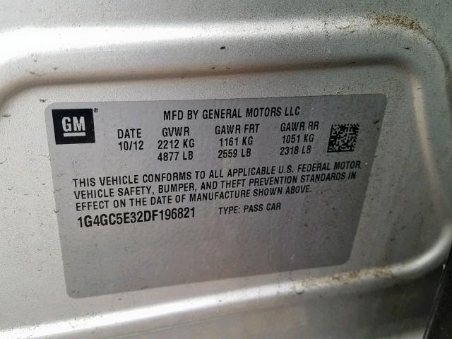 1G4GC5E32DF196821 - 2013 BUICK LACROSSE SILVER photo 10