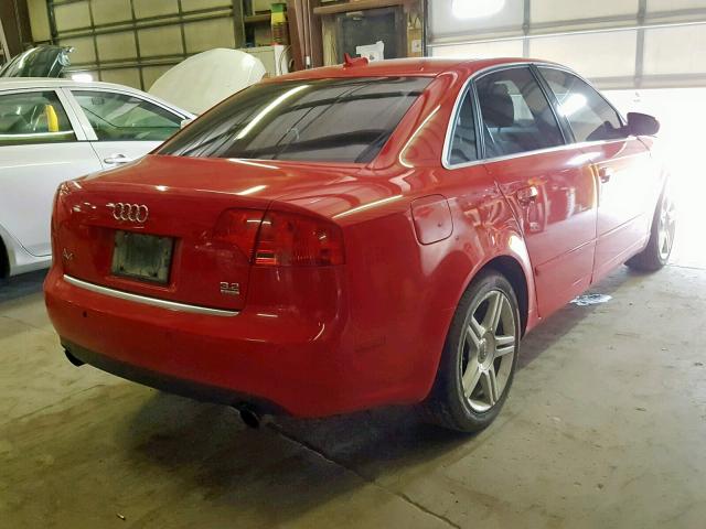 WAUDH78E76A184047 - 2006 AUDI A4 3.2 QUA RED photo 4