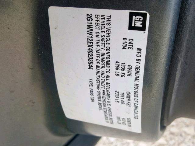 2G1WW12EX49293644 - 2004 CHEVROLET MONTE CARL 灰色 照片 10