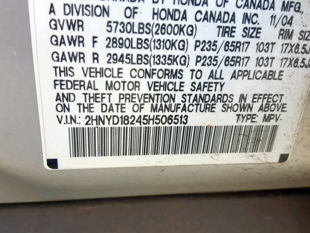 2HNYD18245H506513 - 2005 ACURA MDX SILVER photo 10