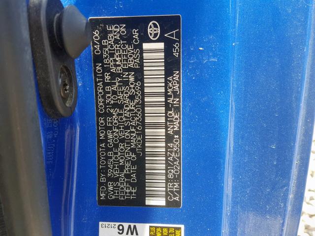 JTKDE167360135696 - 2006 TOYOTA SCION TC ლურჯი ფოტო 10