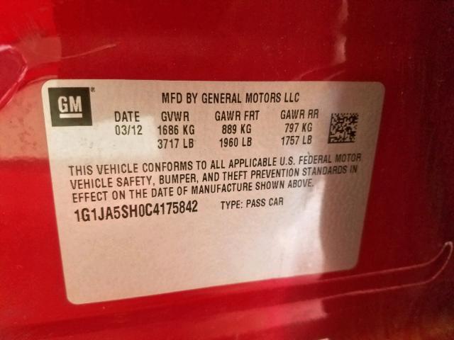 1G1JA5SH0C4175842 - 2012 CHEVROLET SONIC LS RED photo 10