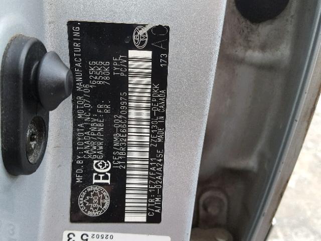 2T1BR32E66C709975 - 2006 TOYOTA COROLLA CE GRAY photo 10