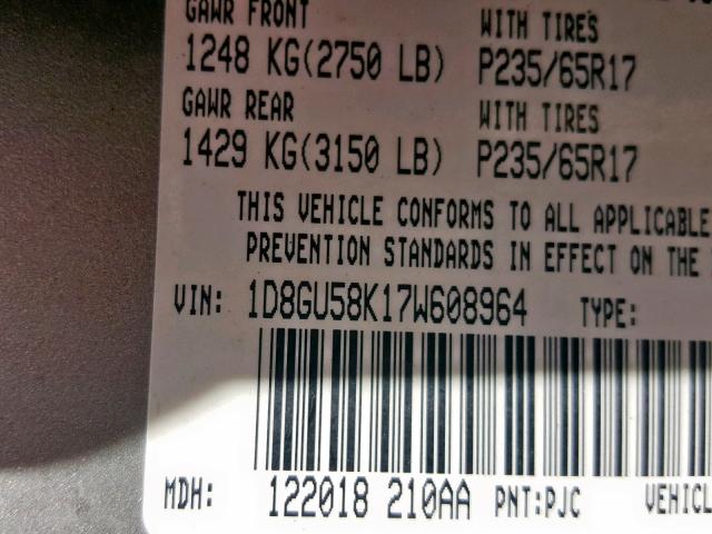 1D8GU58K17W608964 - 2007 DODGE NITRO SLT GOLD photo 10