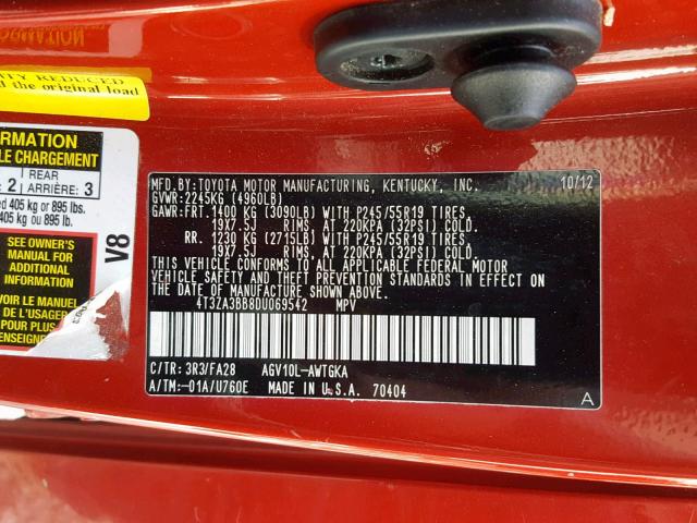 4T3ZA3BB8DU069542 - 2013 TOYOTA VENZA LE RED photo 10