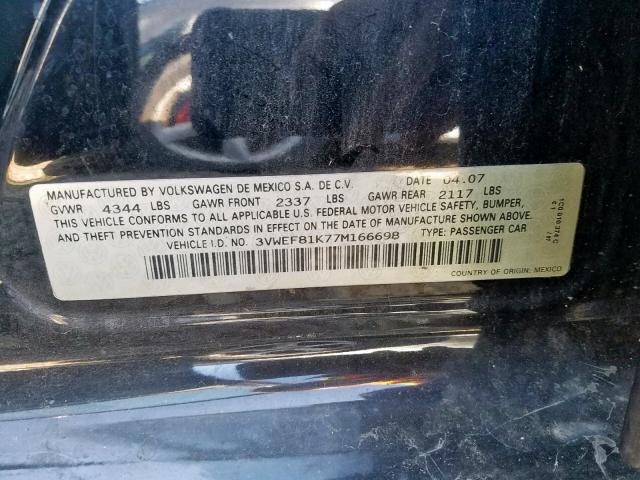 3VWEF81K77M166698 - 2007 VOLKSWAGEN JETTA WOLF BLACK photo 10