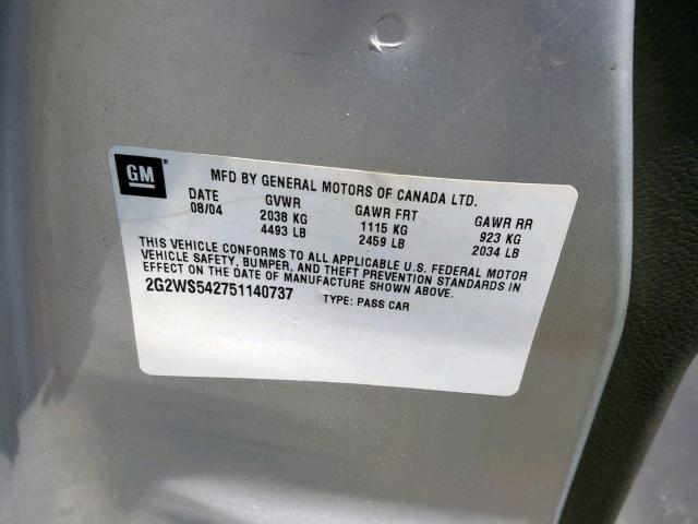 2G2WS542751140737 - 2005 PONTIAC GRAND PRIX SILVER photo 10
