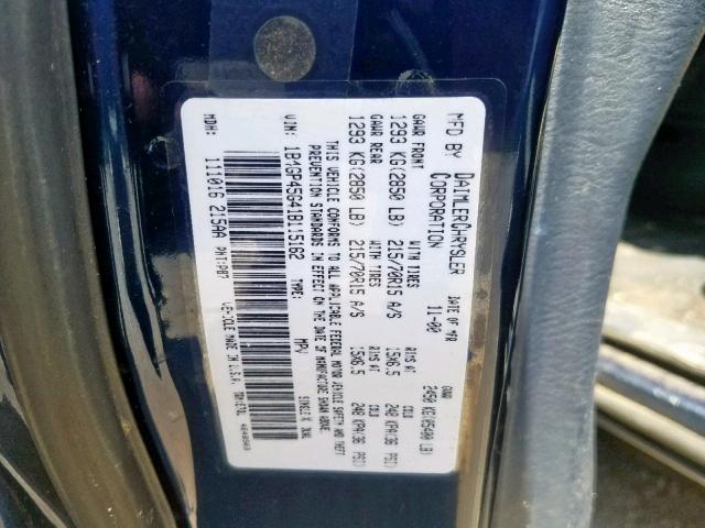 1B4GP45G41B115162 - 2001 DODGE CARAVAN SP BLUE photo 10