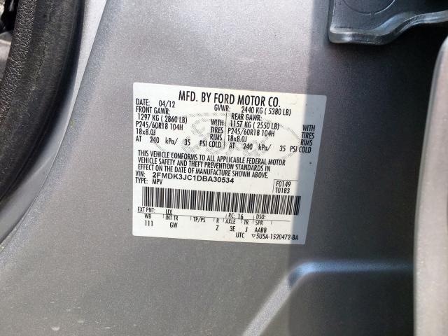 2FMDK3JC1DBA30534 - 2013 FORD EDGE SEL SILVER photo 10