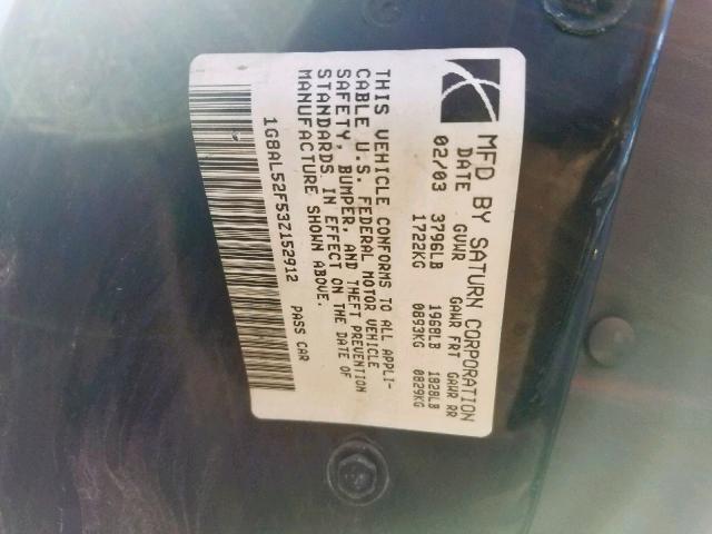 1G8AL52F53Z152912 - 2003 SATURN ION LEVEL BLUE photo 10