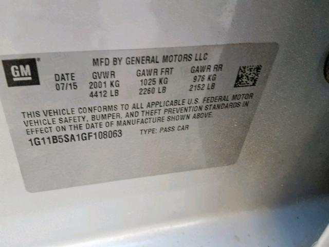 1G11B5SA1GF108063 - 2016 CHEVROLET MALIBU LIM SILVER photo 10