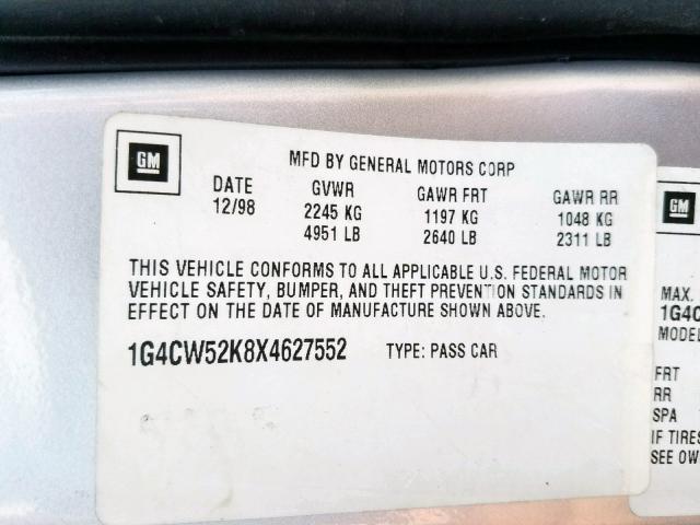 1G4CW52K8X4627552 - 1999 BUICK PARK AVENU SILVER photo 10