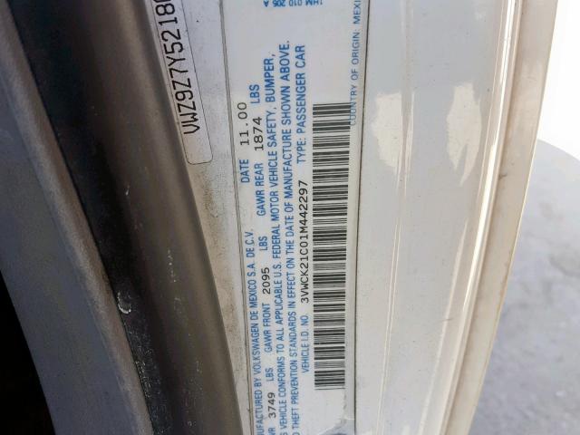 3VWCK21C01M442297 - 2001 VOLKSWAGEN NEW BEETLE თეთრი ფოტო 10