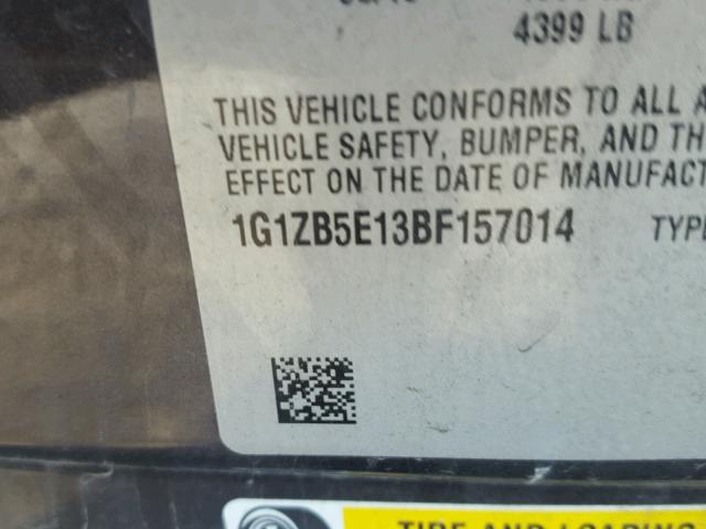 1G1ZB5E13BF157014 - 2011 CHEVROLET MALIBU LS GRAY photo 10