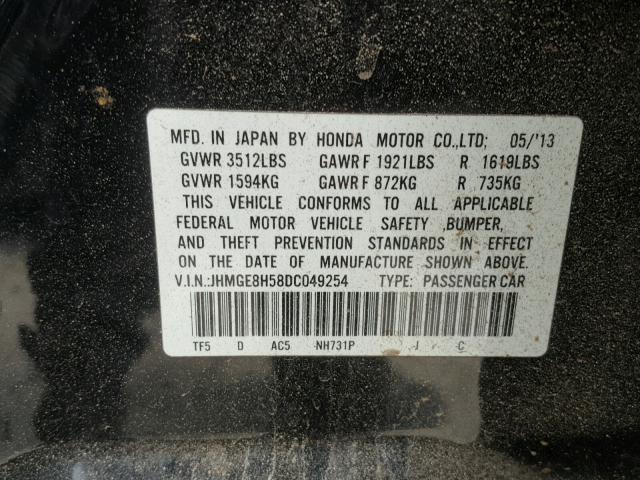 JHMGE8H58DC049254 - 2013 HONDA FIT SPORT BLACK photo 10