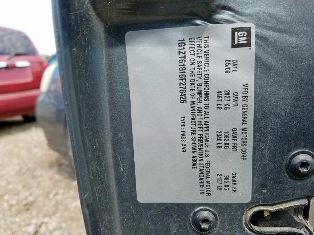 1G1ZT61816F278426 - 2006 CHEVROLET MALIBU MAX ნაცრისფერი ფოტო 10