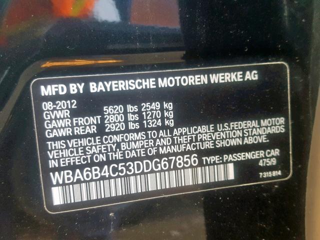 WBA6B4C53DDG67856 - 2013 BMW 650 XI BLACK photo 10