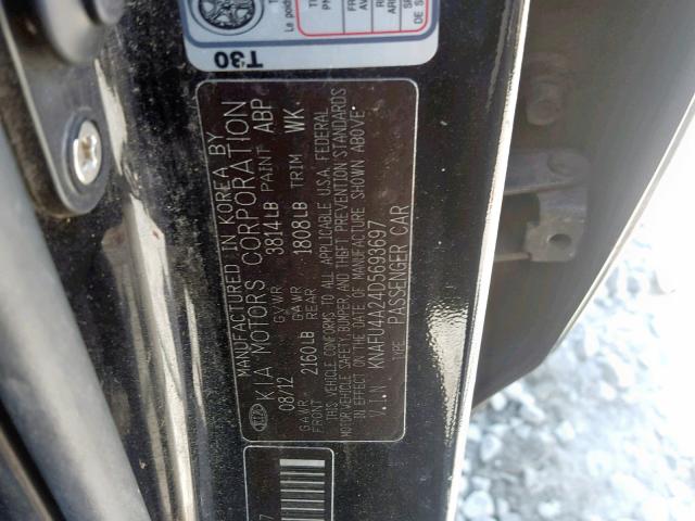 KNAFU4A24D5693697 - 2013 KIA FORTE EX BLACK photo 10