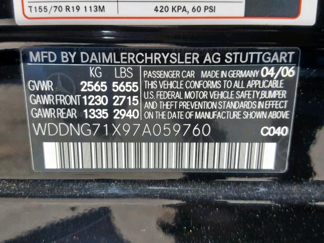 WDDNG71X97A059760 - 2007 MERCEDES-BENZ S 550 BLACK photo 10