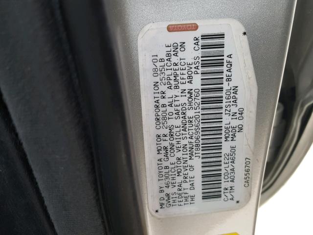 JT8BD69S620152760 - 2002 LEXUS GS 300 SILVER photo 10