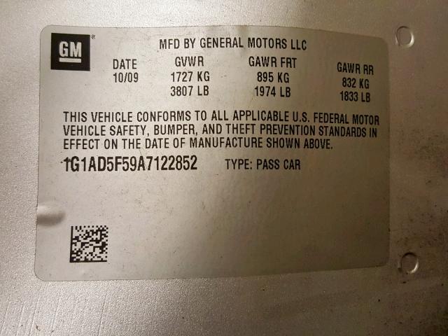 1G1AD5F59A7122852 - 2010 CHEVROLET COBALT 1LT SILVER photo 10