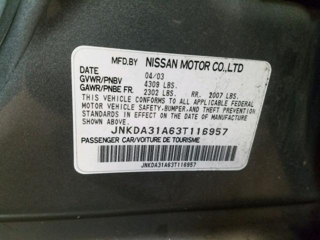 JNKDA31A63T116957 - 2003 INFINITI I35 GRAY photo 10