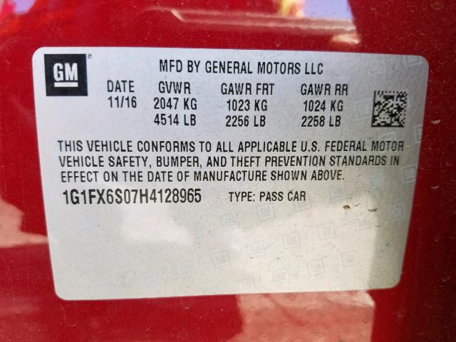 1G1FX6S07H4128965 - 2017 CHEVROLET BOLT EV PR RED photo 10