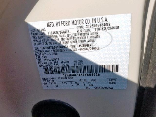 1LNHM87A84Y604936 - 2004 LINCOLN LS 奶油色 照片 10