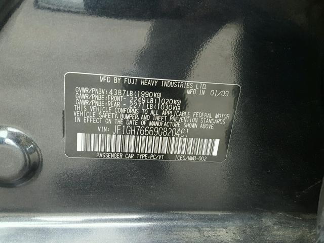 JF1GH76669G820461 - 2009 SUBARU IMPREZA WR CHARCOAL photo 10