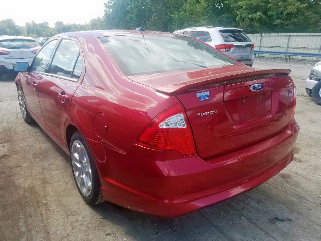 3FAHP0HA8BR284949 - 2011 FORD FUSION SE RED photo 3