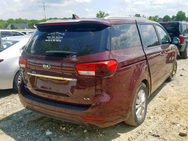 KNDMB5C12G6100203 - 2016 KIA SEDONA LX MAROON photo 4