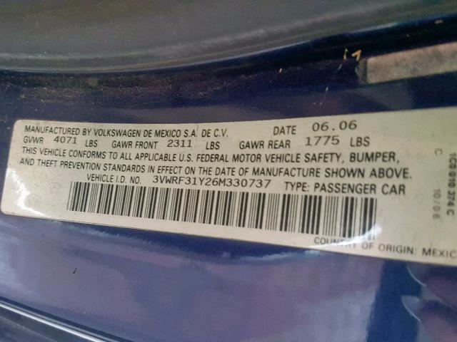 3VWRF31Y26M330737 - 2006 VOLKSWAGEN NEW BEETLE Blau Foto 10