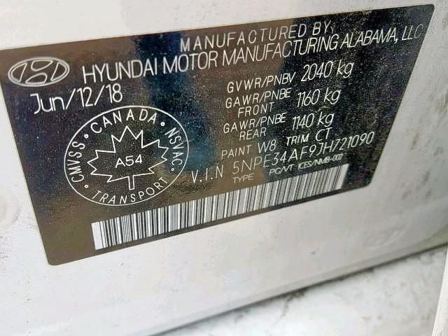 5NPE34AF9JH721090 - 2018 HYUNDAI SONATA SPO WHITE photo 9